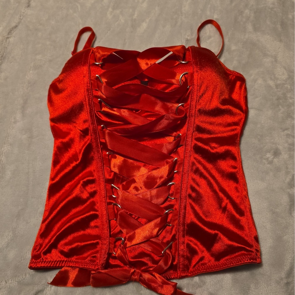 Women's Red Corset Top Spirit Halloween Costume Sz M Devil Red Riding Hood